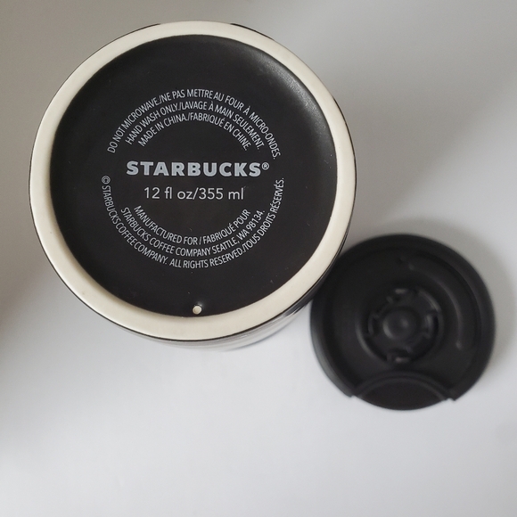 Starbucks "&" Double Walled Ceramic Coffee Tumbler Matte Blk Gloss Blk Sparkles - Picture 5 of 7